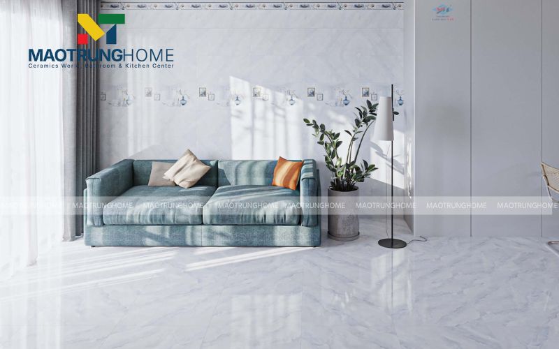 Sự tinh tế từ những đường vân mây xám trên nền gạch trắng sứ
