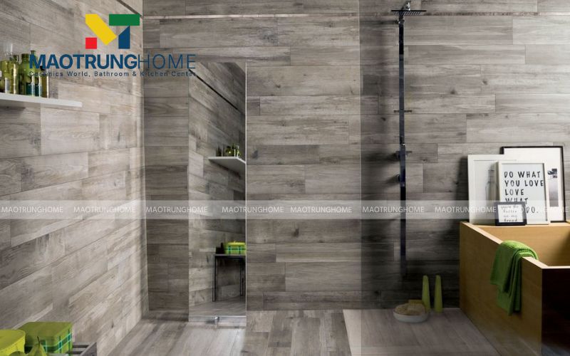 Gạch giả gỗ tông màu nâu trầm phù hợp phong cách nội thất cổ điển