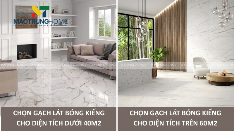 Lựa chọn gạch theo diện tích với tường trắng