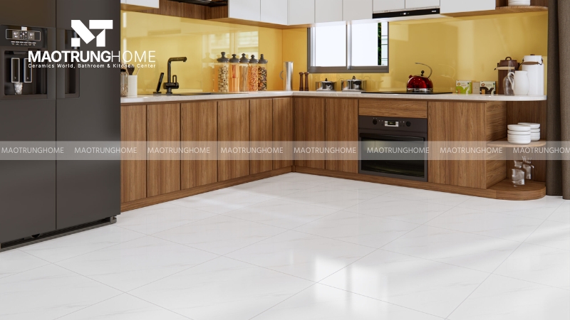 Kết hợp giữa tường vàng và sàn gạch vân mây