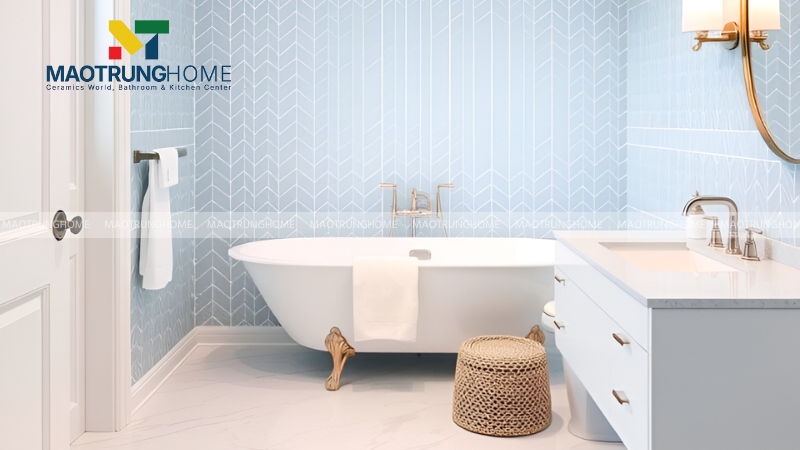 Chọn màu gạch lát cho tường màu xanh dương hoặc xanh nước biển