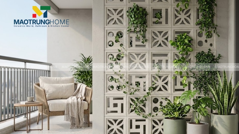 Mẫu ban công gạch bông gió kết hợp cây xanh tạo không gian vườn đứng (Mẫu 4)