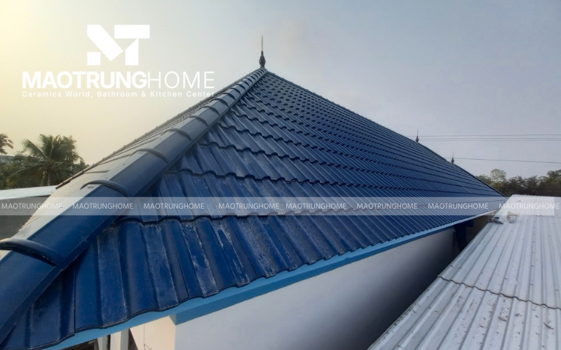 Ngói sóng lớn màu xanh than mang lại sự bề thế cho biệt thự