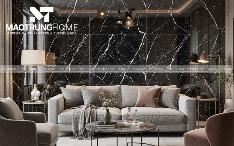 Gạch đen vân đá Marble mô phỏng đường nét tự nhiên sắc nét