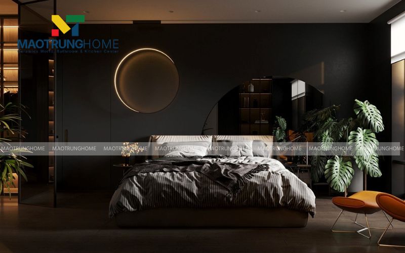 Sắc đen nhám thô mộc tạo cảm giác vững chãi cho bức tường
