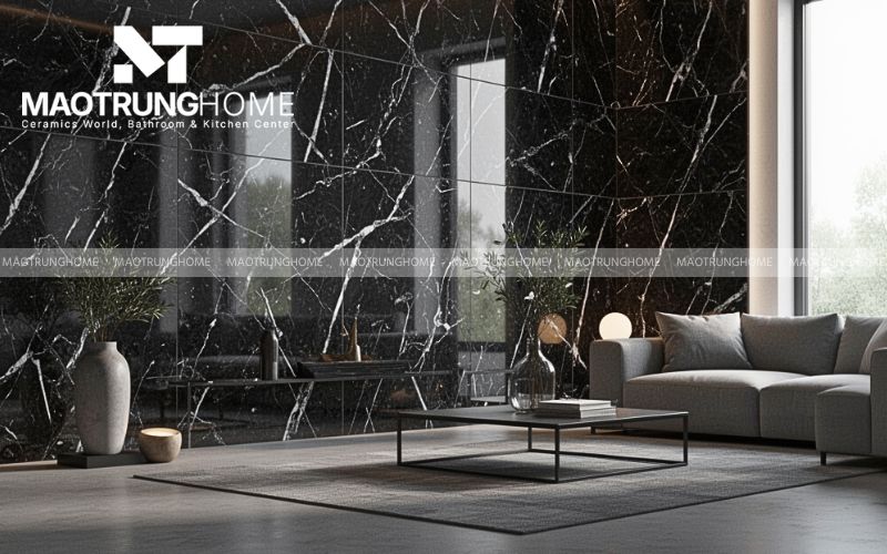 Mẫu gạch Calacatta Black mang lại vẻ xa hoa cho đại sảnh lớn