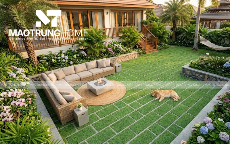 Hiệu ứng 3D chân thực của dòng gạch sỏi cỏ chống trơn trượt