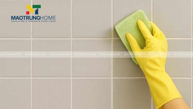 Vệ sinh bề mặt gạch ốp nhà bếp ngay sau khi thi công