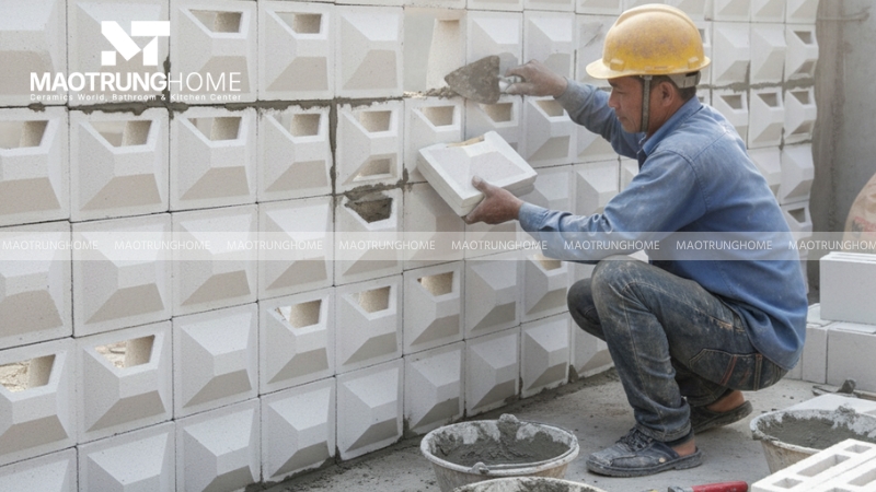 Đảm bảo mạch vữa đầy đặn và đồng đều để các viên gạch liên kết chặt chẽ với nhau