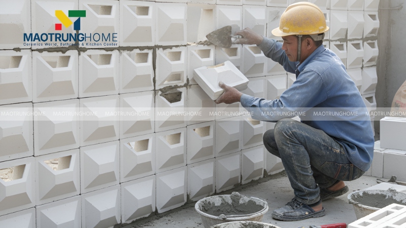Quy trình đặt gạch và xử lý ron gạch bông gió chống hắt mưa