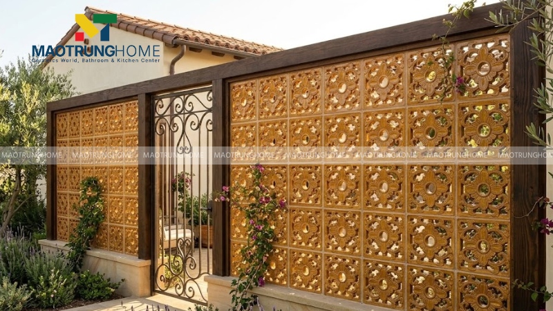 Gạch bông gió chữ thọ và hoa cúc (Mẫu 5)