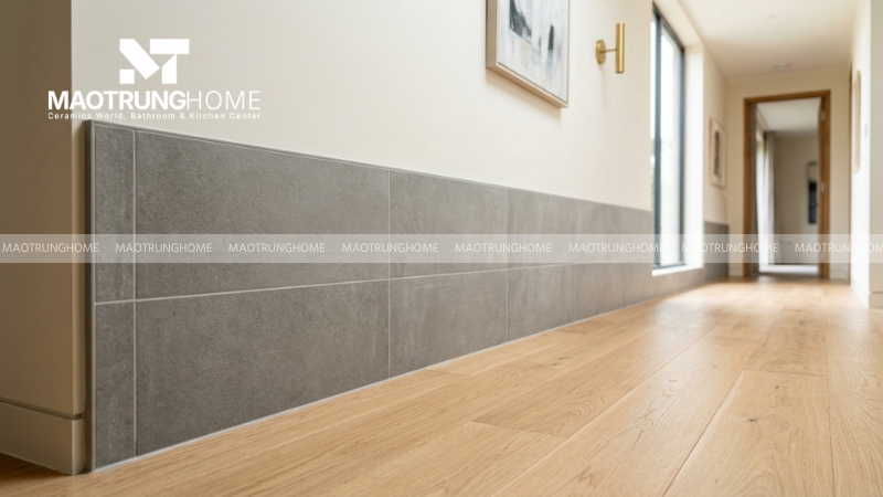 Gạch xương ceramic ốp ngang quanh chân tường 