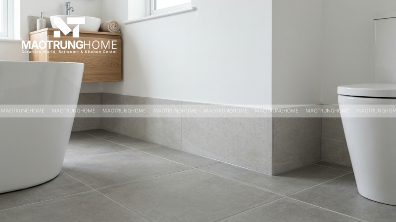 Gạch xương porcelain ốp ngang chân tường phòng tắm