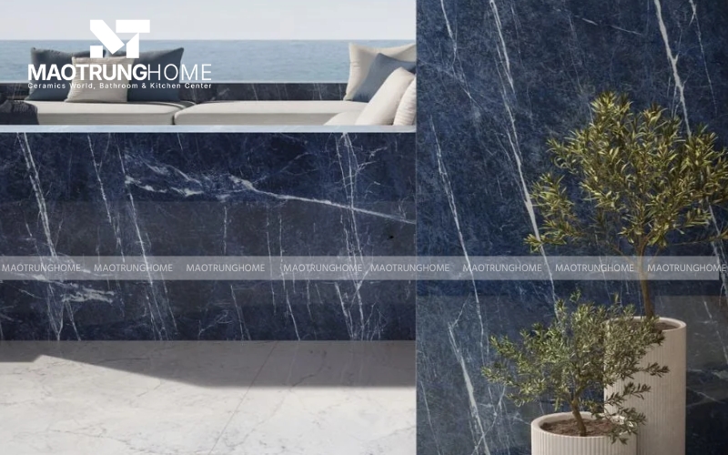 Gạch Big Slab màu xanh xu hướng ốp mặt tiền diện tích lớn năm 2026