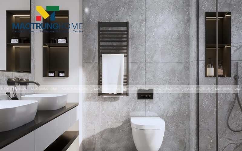 Sự độc đáo từ bề mặt gạch vân vải tông xám ghi nhẹ nhàng
