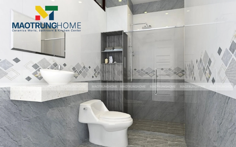 Gạch trang trí xám họa tiết nổi khối 3D tạo chiều sâu thị giác ấn tượng
