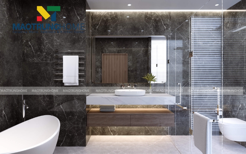 Gạch xám vân xi măng mang đậm phong cách Industrial thô mộc