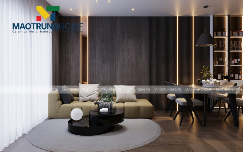 Sử dụng gạch giả gỗ 60x60 cho khu vực phòng khách