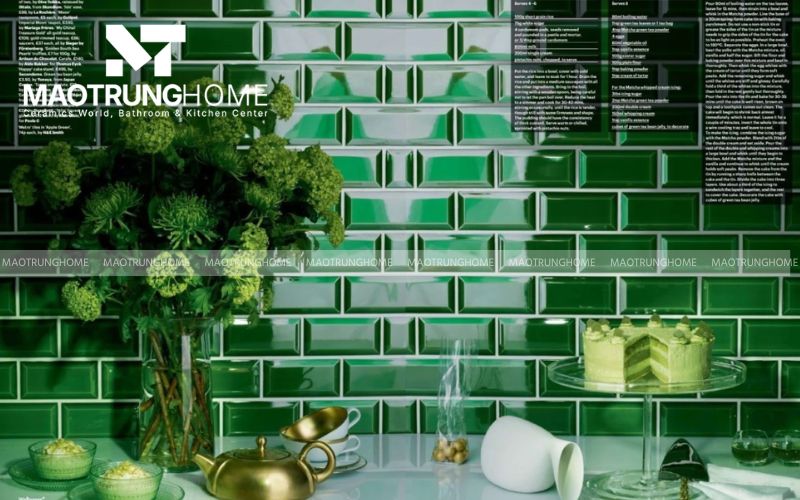 Gạch thẻ xanh men bóng giúp việc lau chùi dầu mỡ dễ dàng hơn