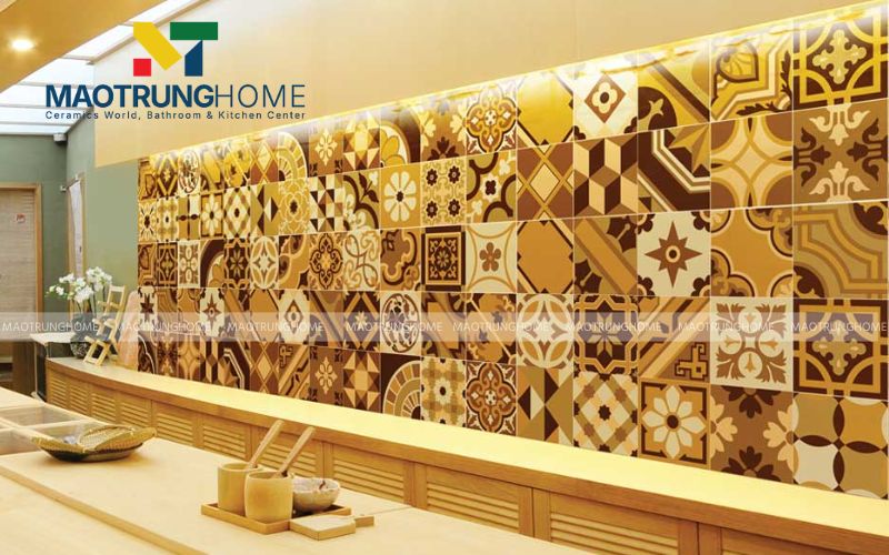 Gạch bông Porcelain họa tiết cổ điển cho quầy bar phong cách Retro