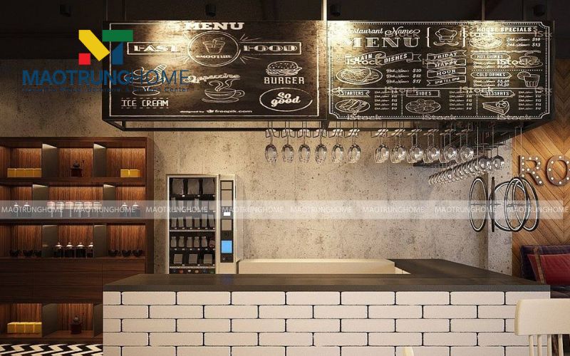 Gạch thẻ màu trung tính giải pháp cho không gian bar tối giản