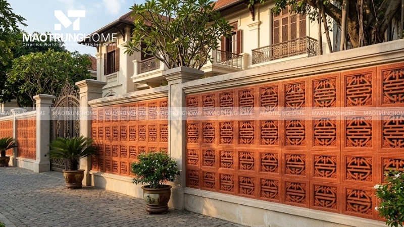 Mẫu gạch chữ Thọ và hoa văn cổ điển (Mẫu 3)