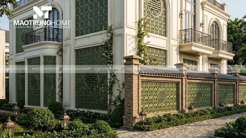 Mẫu gạch chữ Thọ và hoa văn cổ điển (Mẫu 4)