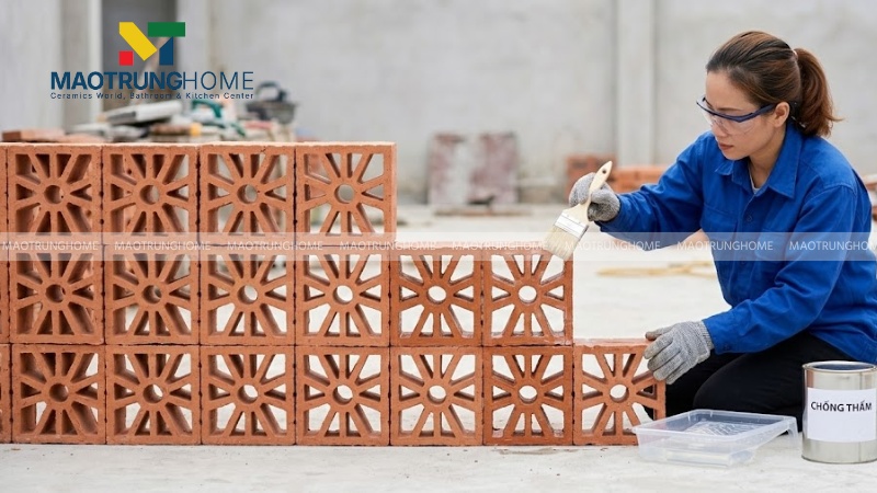 Quét lớp chống thấm chuyên dụng để bảo vệ màu sắc gạch bông gió màu đỏ