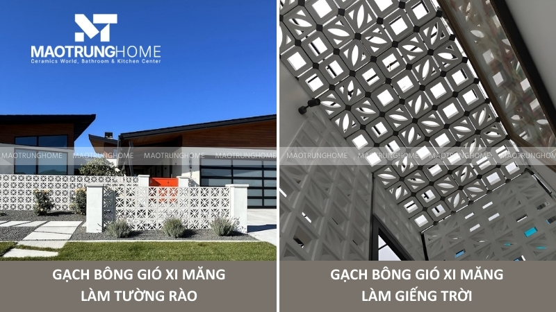 Sử dụng gạch bông gió xi măng cho tường rào và giếng trời