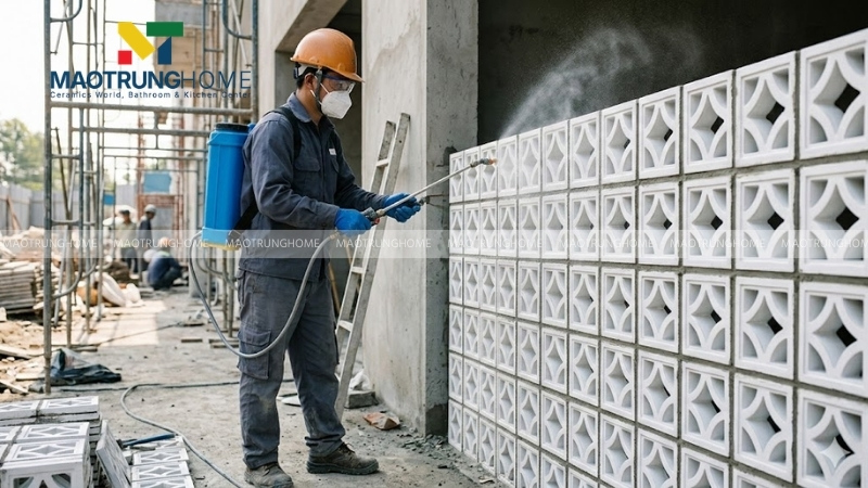 Cần phủ lớp dung dịch chống thấm thẩm thấu gạch bông gió xi măng