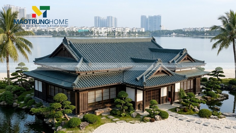Mái Nhật với ngói phẳng màu xanh ghi (Mẫu 3)