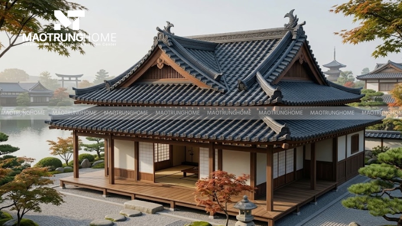 Mái Nhật với ngói phẳng màu xanh ghi (Mẫu 7)