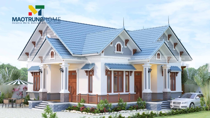 Mái ngói xanh dương cho nhà mái Thái truyền thống (Mẫu 3)