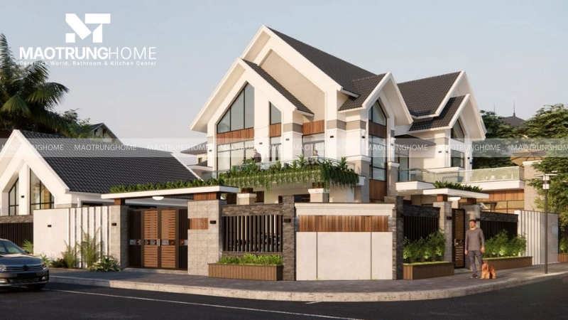 Mẫu nhà vuông 2 tầng 100m2 2 mặt tiền thiết kế ấn tượng