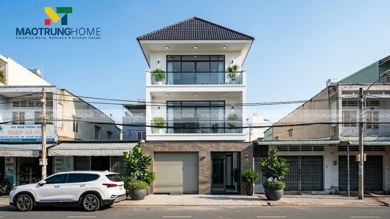 Nhà ống 3 tầng mái ngói hiện đại