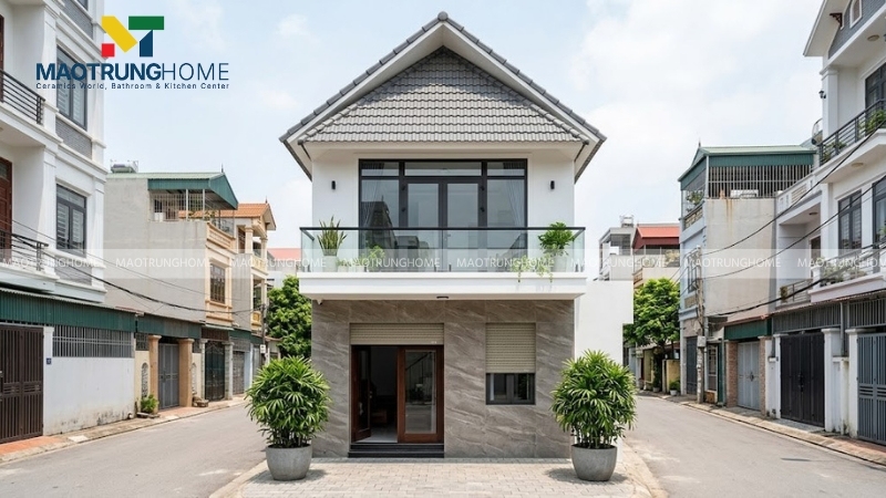 Nhà ống mái ngói màu xi măng hiện đại