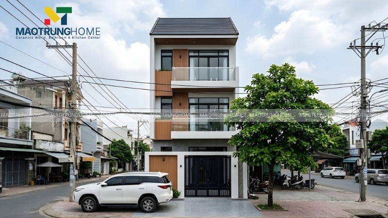 Nhà ống mái ngói xi măng màu bạc