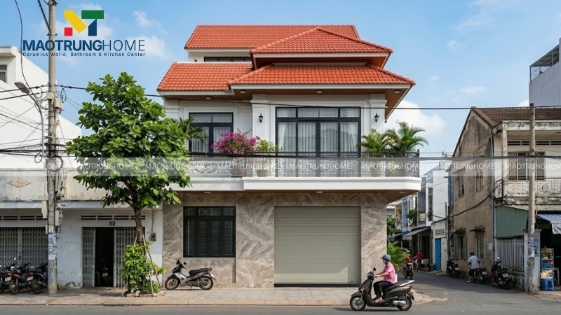 Nhà ống mái ngói 2 tầng mặt tiền hẹp