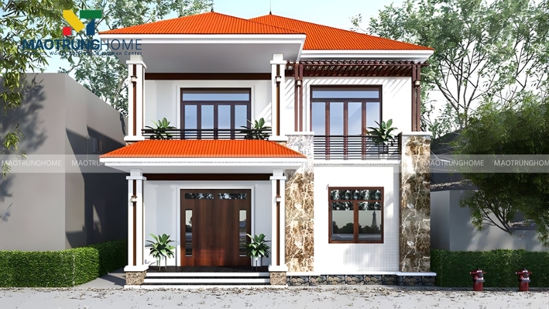 Nhà ống mái ngói 2 tầng hiện đại