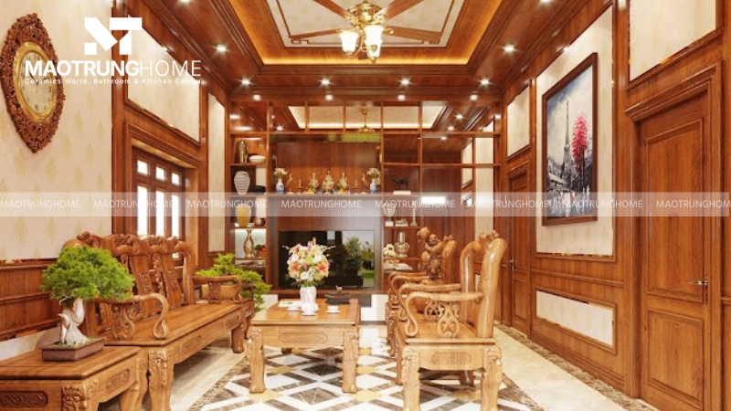 Trần gỗ mang lại cảm giác ấm cúng, sang trọng và gần gũi thiên nhiên