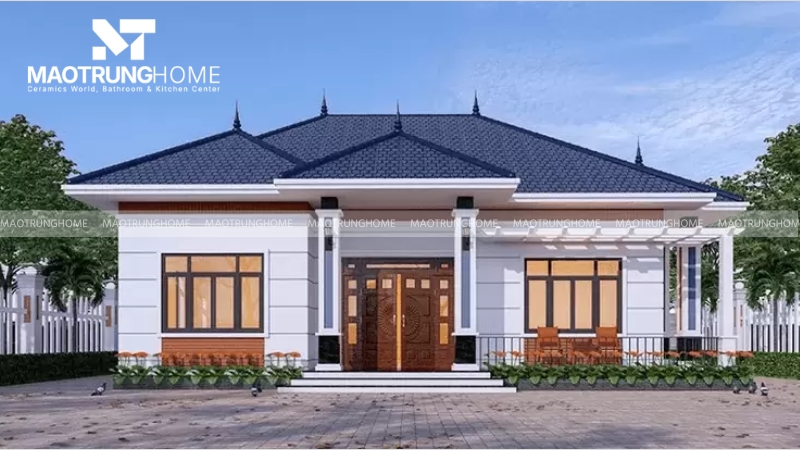 Trắng sứ được xem là màu sơn phổ biến khi kết hợp với mái ngói xanh