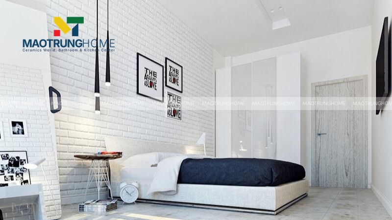 Gạch thẻ giả cổ tông trắng cho phòng ngủ