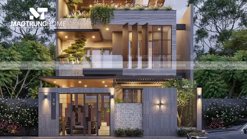 Tông xám hiện đại, lên mặt tiền cực kỳ đẳng cấp và thu hút