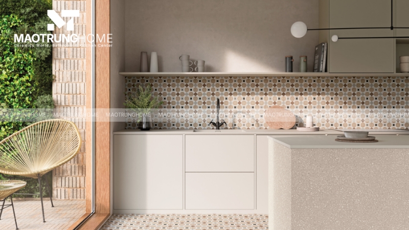 Gạch ốp bếp hoa văn dễ vệ sinh
