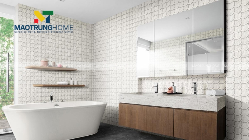 Gạch Mosaic trắng ốp tường cho nhà tắm