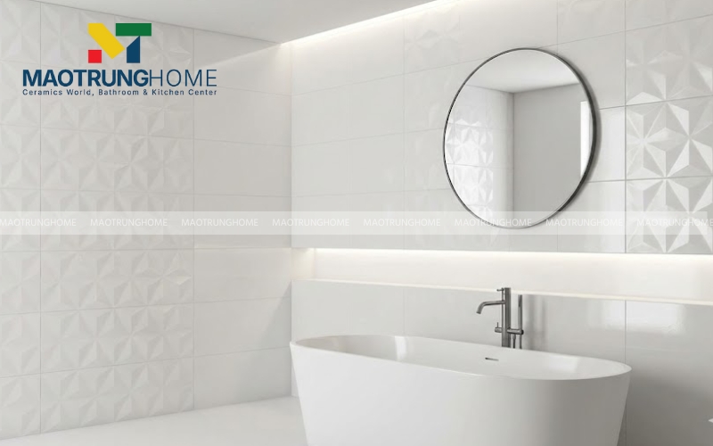 Mẫu gạch trắng có bề mặt dập nổi hình sóng