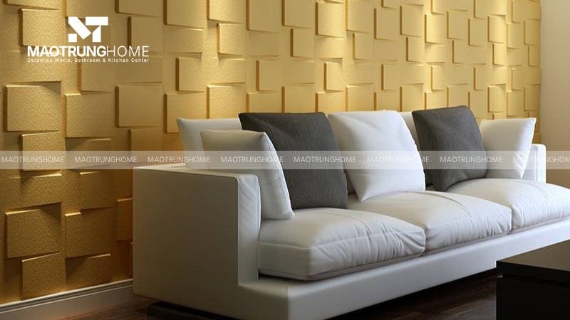 Gạch 3D vàng kem với họa tiết dập nổi tạo hiệu ứng ánh sáng