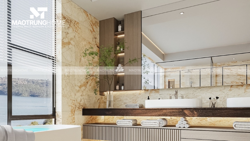 Họa tiết tinh giản giúp bức tường nổi bật mà không gây rối mắt