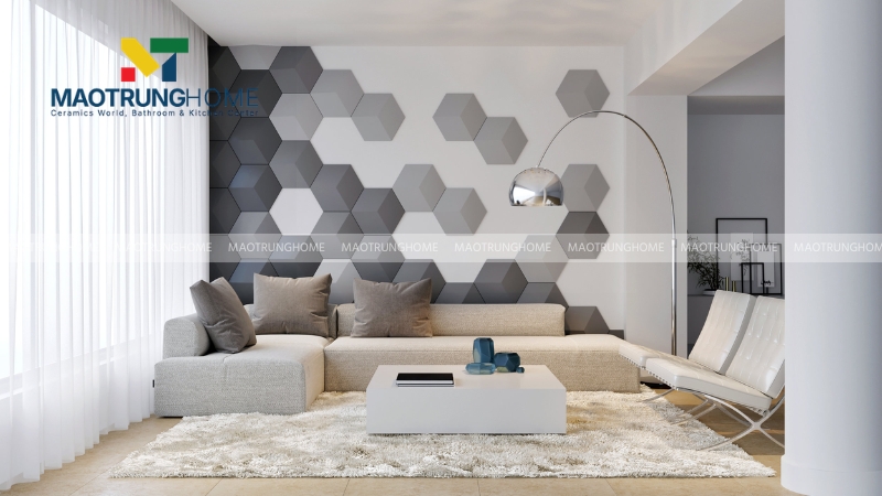 Gạch 3D với họa tiết nổi mang lại hiệu ứng đổ bóng ấn tượng khi có ánh sáng chiếu vào