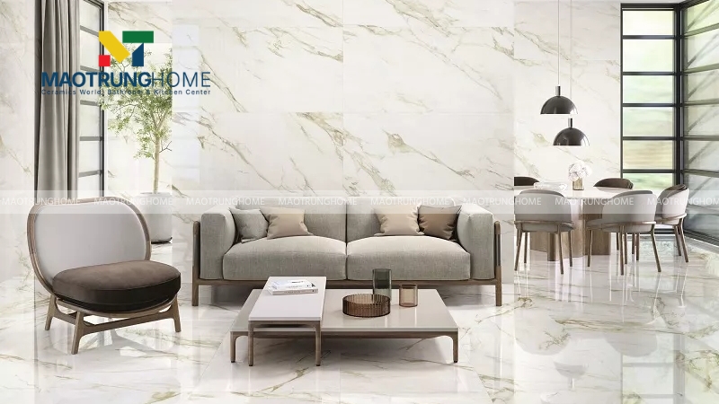 Gạch trắng vân đá marble với đường vân mây tự nhiên